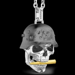 Collana Zancan in argento con pendente a teschio militare.