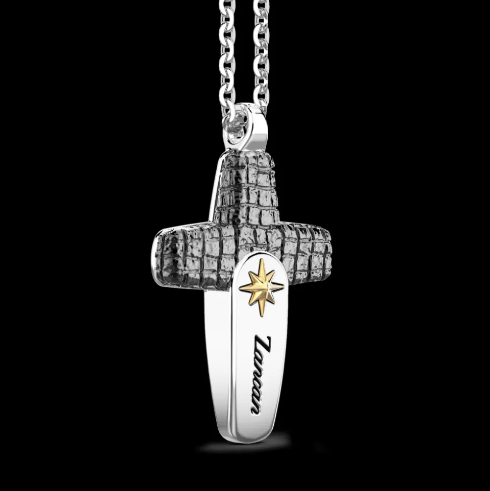 Collana Zancan in argento con pendente a croce ad effetto pelle.