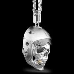 Collana Zancan in argento con pendente a teschio nativo aviatore.
