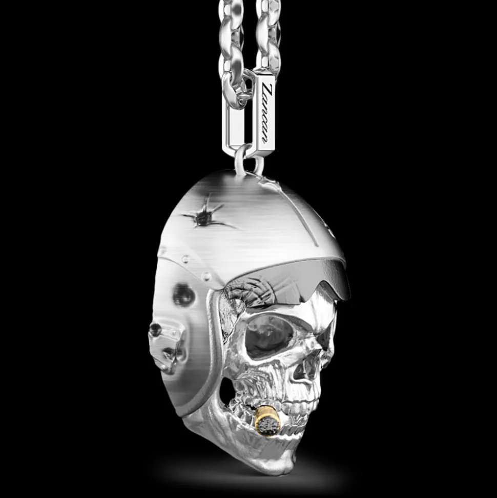 Collana Zancan in argento con pendente a teschio nativo aviatore.