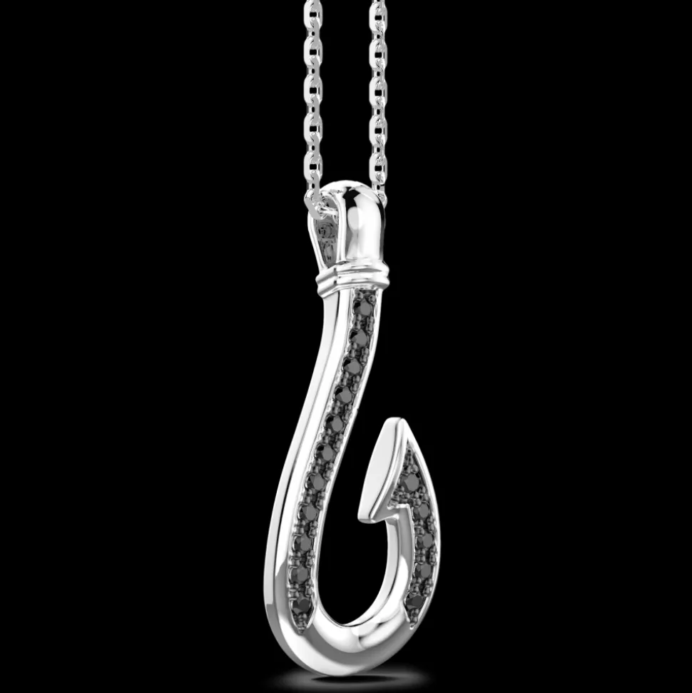 Collana Zancan in argento con pendente ad amo con pietre nere.