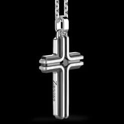 Collana Zancan in argento con pendente a croce e pietra nera.