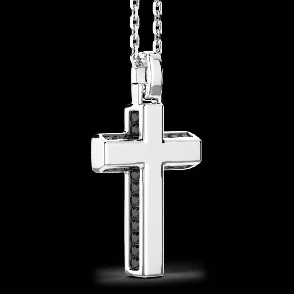 Collana Zancan in argento con pendente croce e pietre nere.