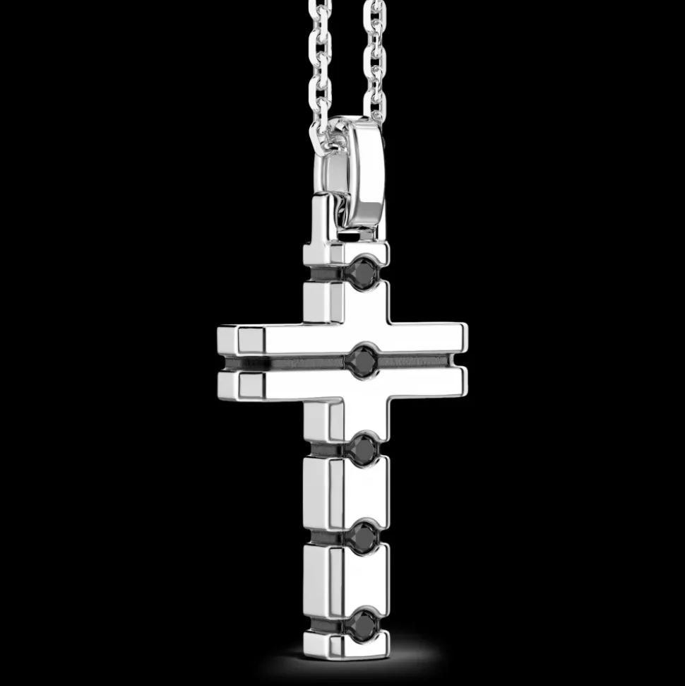 Collana Zancan in argento con pendente croce e pietre nere.