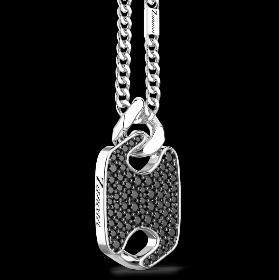 Collana Zancan in argento con pendente a targa e pietre.