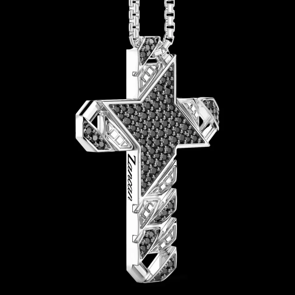 Collana Zancan in argento con pendente a croce e pietre.