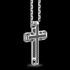 Collana Zancan in argento con pendente a croce e pietre nere.