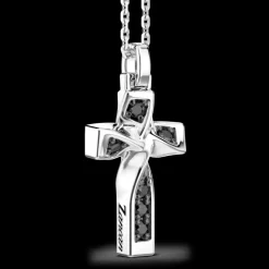 Collana Zancan in argento con pendente a croce e spinelli neri.