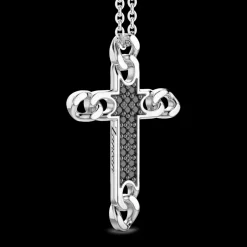 Collana Zancan in argento con pendente a croce e pietre naturali.