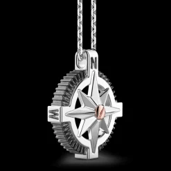 Collana Zancan in argento, pendente a rosa dei venti e vite in oro rosa