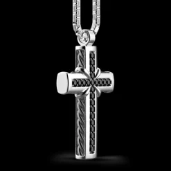 Collana Zancan in argento con pendente a croce e pietre nere.