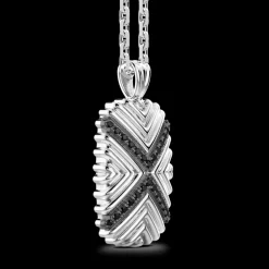 Collana Zancan in argento con pendente a targa e pietre nere.