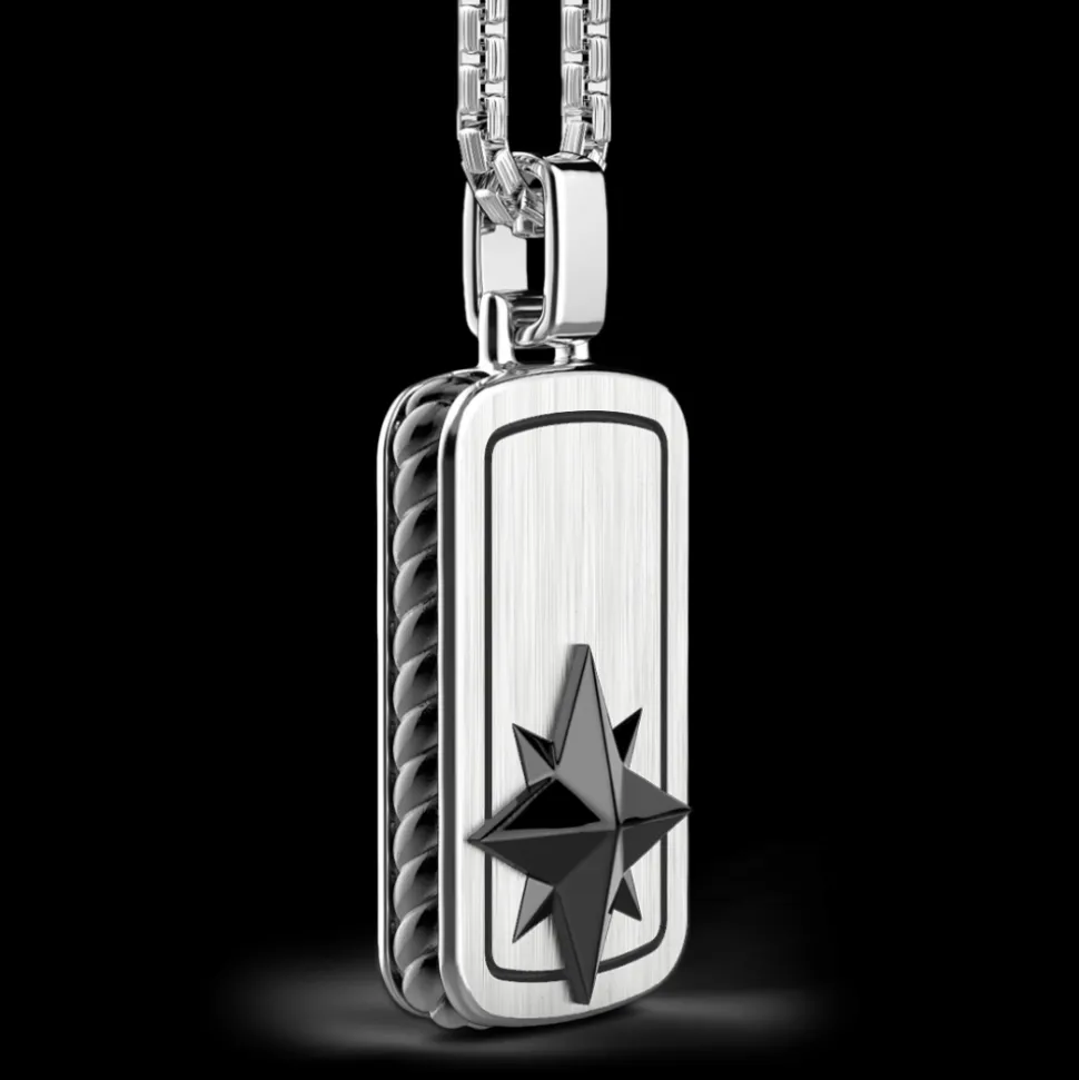 Collana Zancan in argento a targa con rosa dei venti in ceramica.