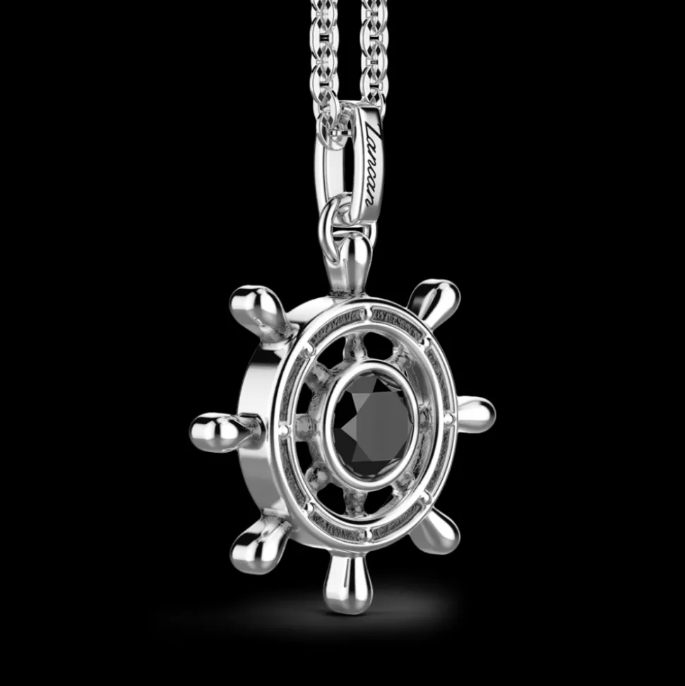 Collana Zancan in argento con pendente a timone e pietra nera.