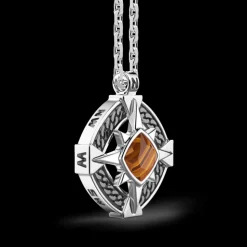Collana Zancan in argento con pendente a rosa dei venti e pietra occhio di tigre.