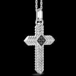 Collana Zancan in argento con pendente a croce e pietre nere.