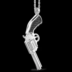 Collana Zancan in argento con pendente a pistola in argento e pietre nere.