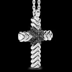 Collana Zancan in argento con pendente a croce e pietre nere.
