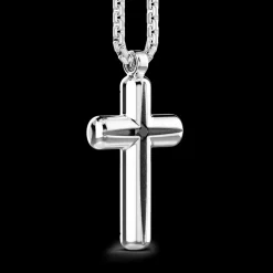 Collana Zancan in argento con pendente a croce e pietra nera.