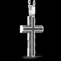 Collana Zancan in argento con pendente a croce e pietre nere.