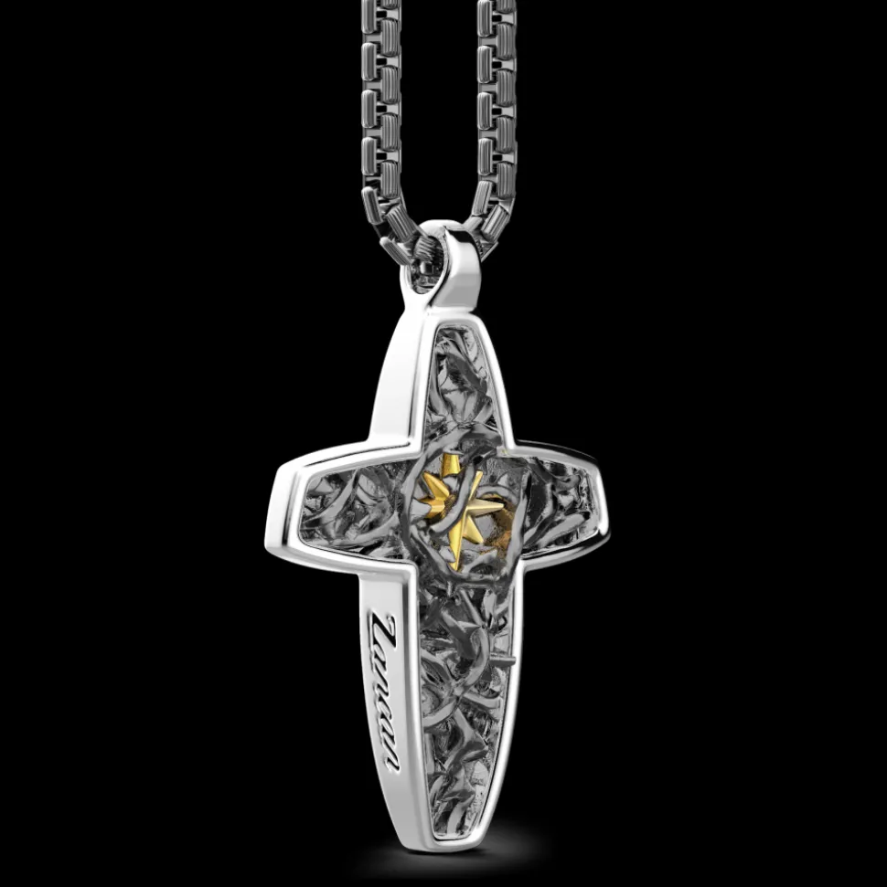 Collana Zancan in argento con pendente a croce con filo spinato.