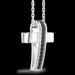 Collana Zancan in argento con pendente a croce e pietre nere.