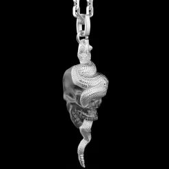 Collana Zancan in argento con pendente a teschio e serpente.
