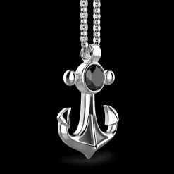 Collana Zancan in argento con pendente ad ancora e pietra nera.