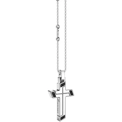 Collana Zancan in argento con pendente a croce e pietre nere.