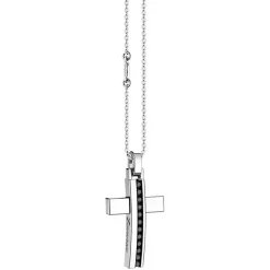 Collana Zancan in argento con pendente a croce e pietre nere.