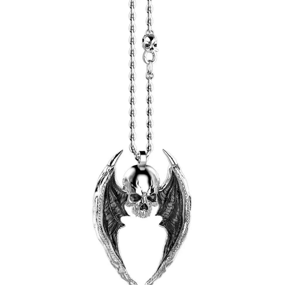 Collana Zancan in argento con pendente a teschio alato.