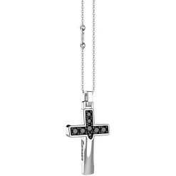 Collana Zancan in argento con pendente a croce e pietre nere.