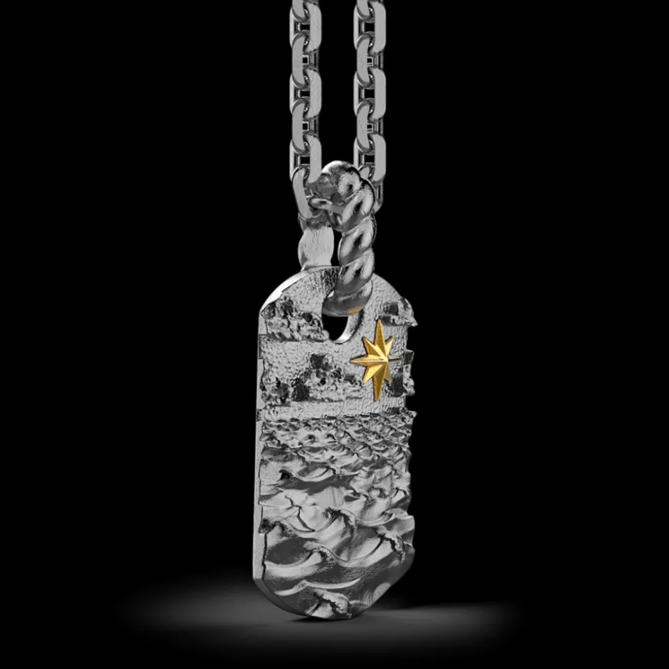 Collana Zancan in argento brunito con pendente raffigurante le onde del mare.