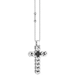 Collana Zancan in argento con pendente a croce e pietre nere.
