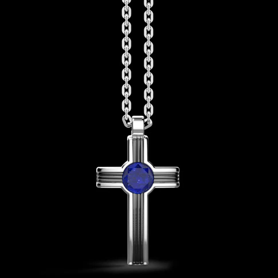 Collana Zancan in argento con pendente a croce e pietra lapis.