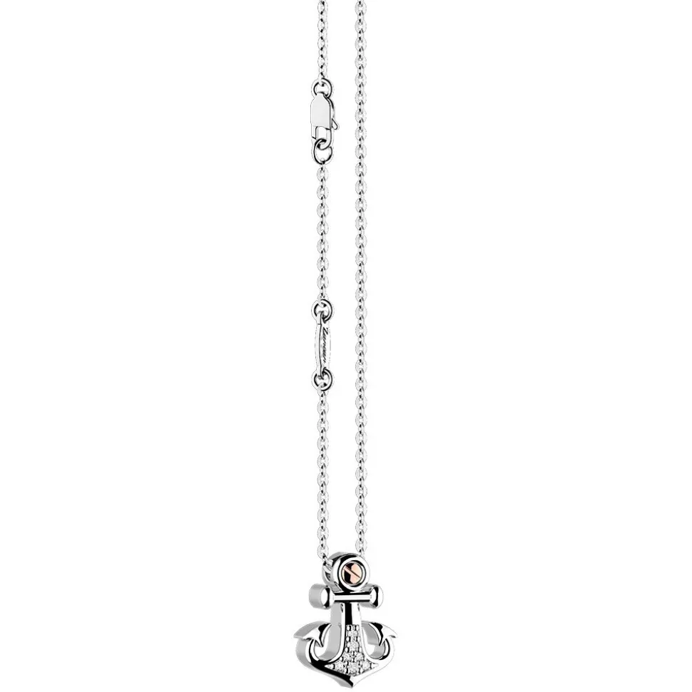 Collana Zancan in argento con pendente ad ancora e pietre bianche.