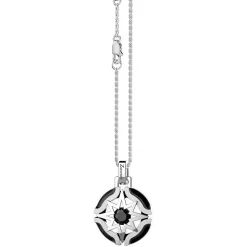 Collana Zancan in argento con pendente a rosa dei venti e pietra nera.