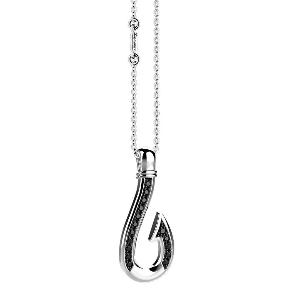 Collana Zancan in argento con pendente ad amo con pietre nere.