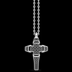 Collana Zancan in argento con pendente a croce e pietre nere.