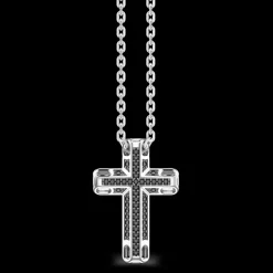 Collana Zancan in argento con pendente a croce e pietre nere.