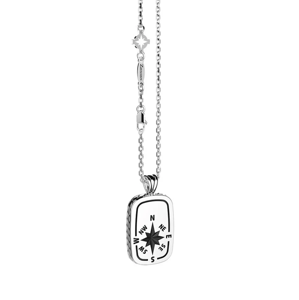 Collana Zancan in argento con pendente a targa e rosa dei venti.