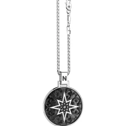 Collana Zancan in argento con pendente a rosa dei venti e pietre nere.