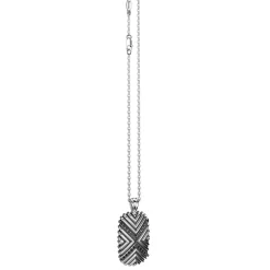 Collana Zancan in argento con pendente a targa e pietre nere.
