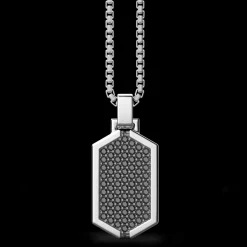 Collana Zancan in argento con pendente a targa tempestato di pietre nere.