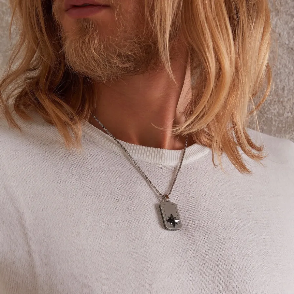 Collana Zancan in argento a targa con rosa dei venti in ceramica.
