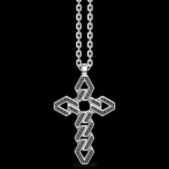 Collana Zancan in argento con pendente a croce e pietre nere.