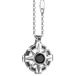Collana Zancan in argento con pendente a rosa dei venti e pietra nera.
