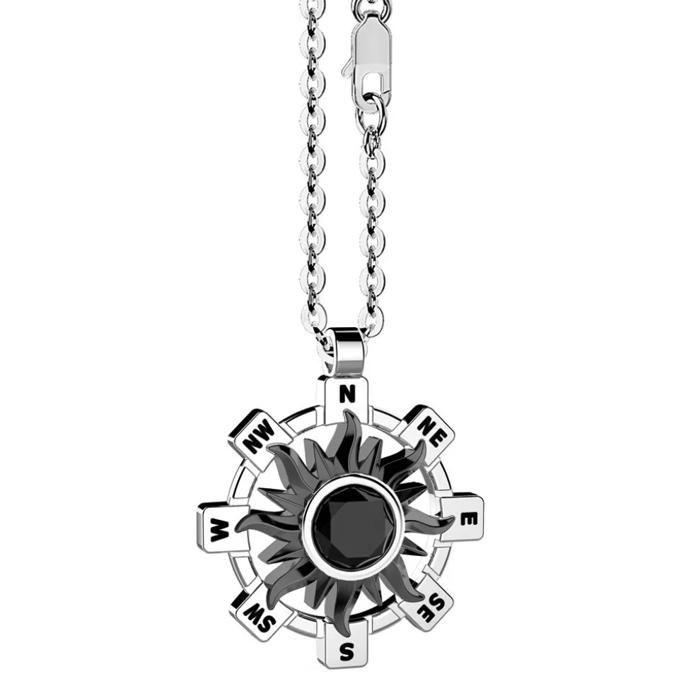 Collana Zancan in argento con pendente a sole e pietra nera.