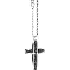 Collana Zancan in argento con pendente a croce e pietre nere.