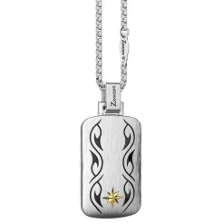 Collana Zancan in argento con pendente a targa e motivo tribale.